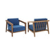 Nea Outdoor Accent Club Chair Set of 2, Dark Blue, Natural Brown Wood