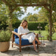 Nea Outdoor Accent Club Chair Set of 2, Dark Blue, Natural Brown Wood