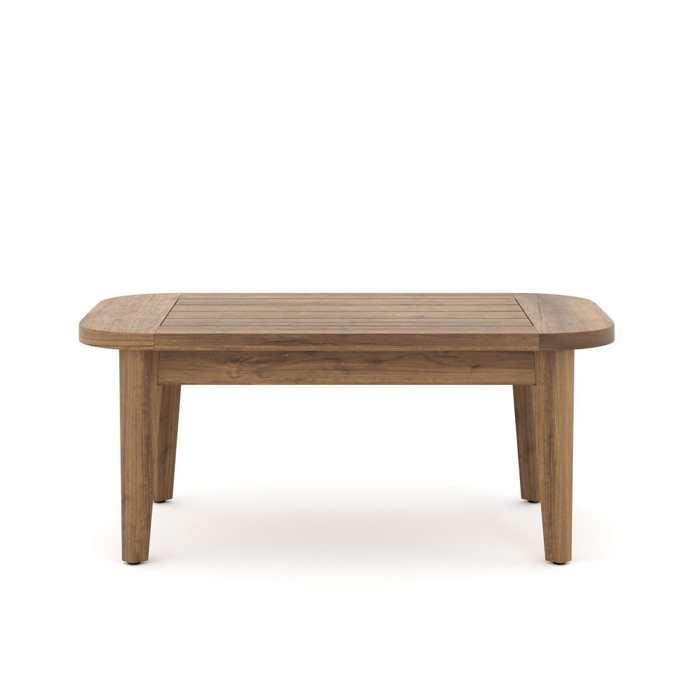 Nea Outdoor Coffee Table, 38 Inch Rectangular Natural Brown Wood Top