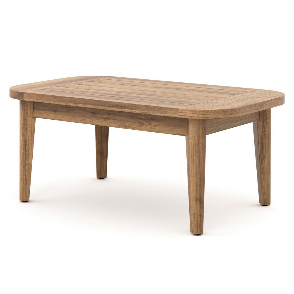 Nea Outdoor Coffee Table, 38 Inch Rectangular Natural Brown Wood Top