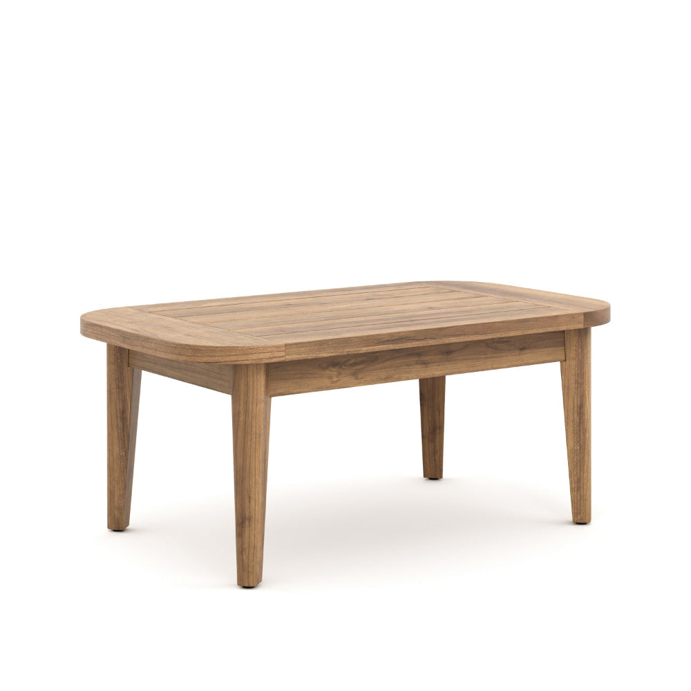 Nea Outdoor Coffee Table, 38 Inch Rectangular Natural Brown Wood Top
