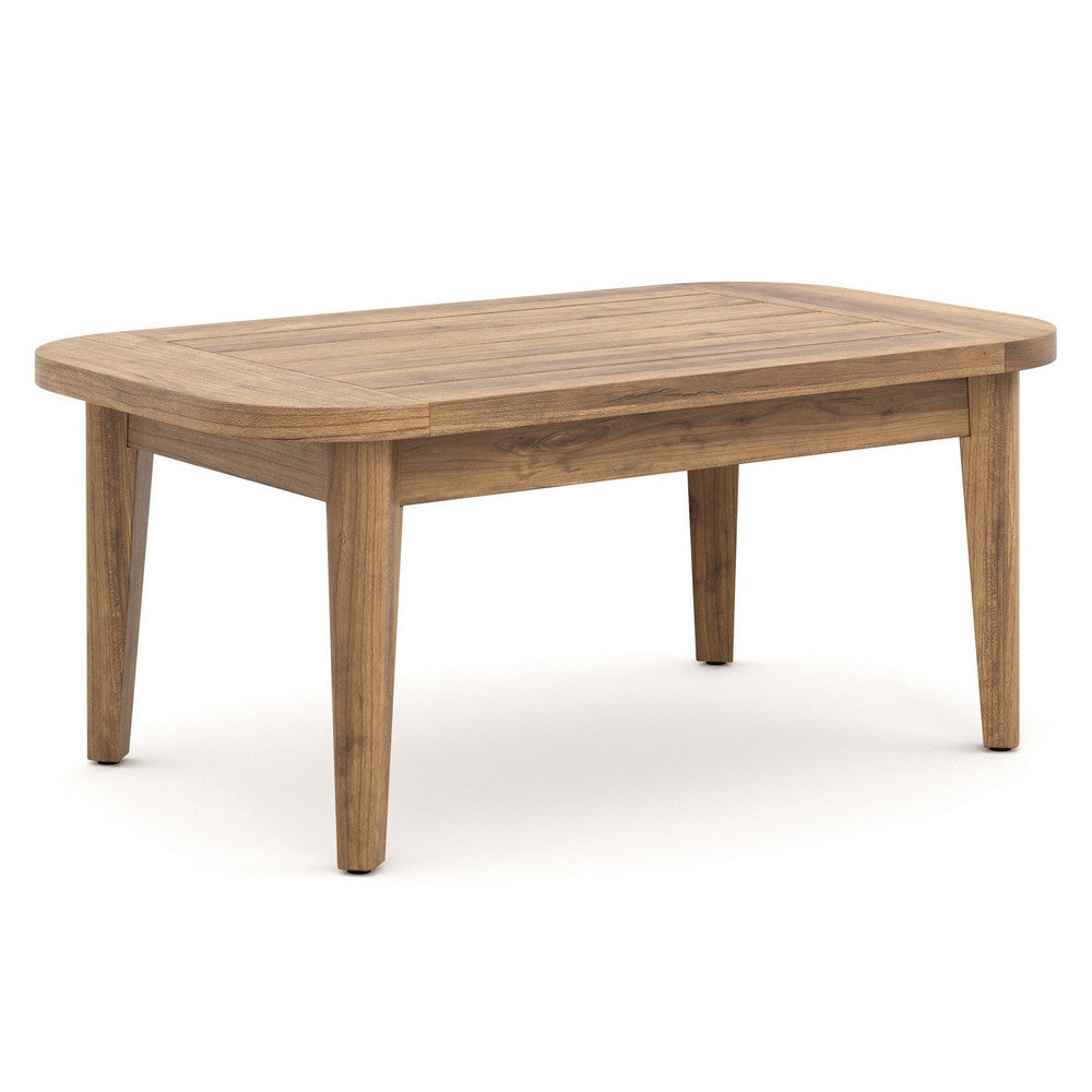 Nea Outdoor Coffee Table, 38 Inch Rectangular Natural Brown Wood Top