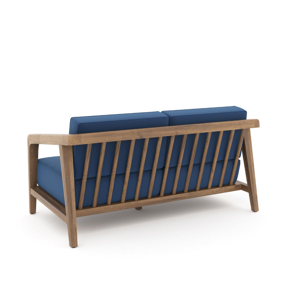 Nea Outdoor Loveseat Dark Blue Natural Brown Acacia Wood 55 Inch BM326195