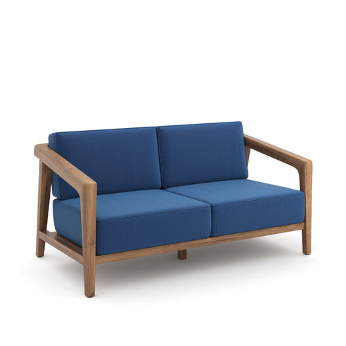 Nea Outdoor Loveseat, Dark Blue, Natural Brown Acacia Wood 55 Inch