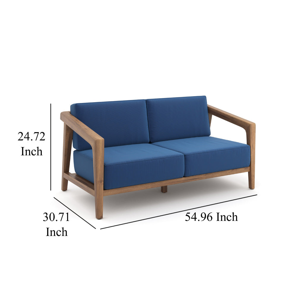 Nea Outdoor Loveseat Dark Blue Natural Brown Acacia Wood 55 Inch BM326195
