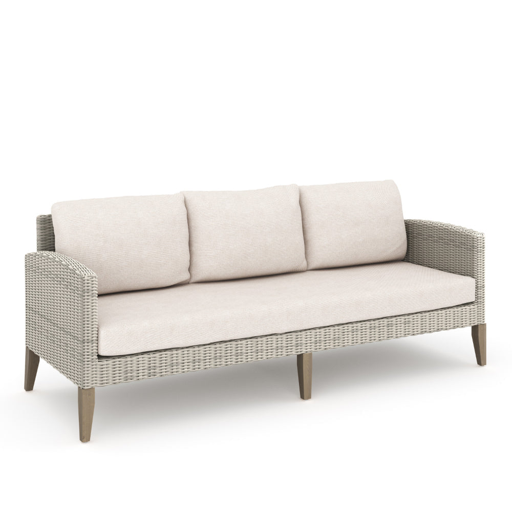 Azy 5pc Outdoor Sofa Set w Stools and Chairs Woven Gray Frame Taupe BM326196