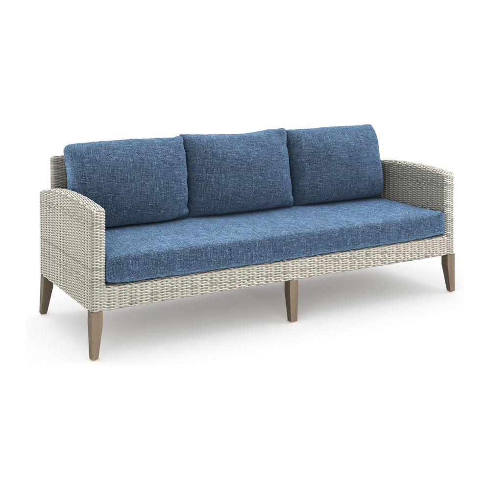 Azy 5pc Outdoor Sofa Set w Stools and Chairs Woven Gray Frame Blue BM326197
