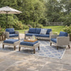 Azy 5pc Outdoor Sofa Set w Stools and Chairs, Woven Gray Frame, Blue