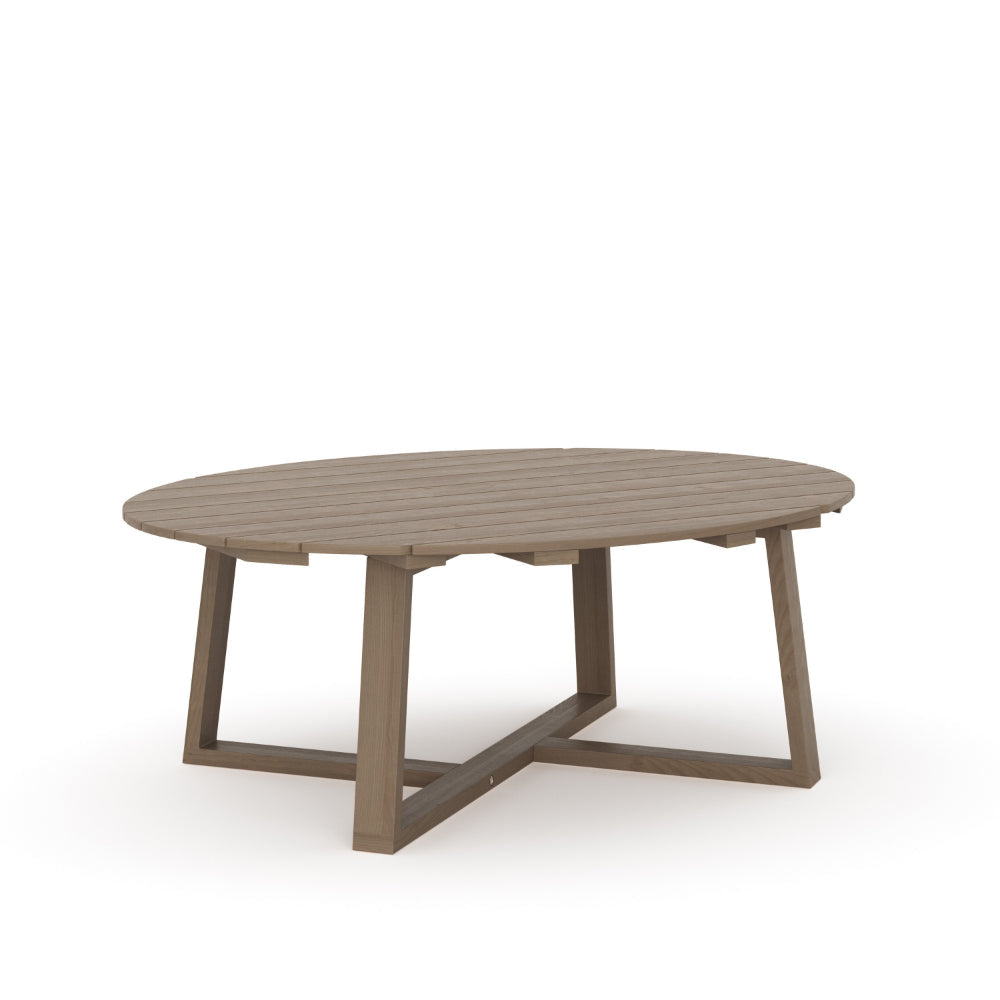 Azy Outdoor Coffee Table, 45 Inch Oval Natural Brown Solid Wood Top