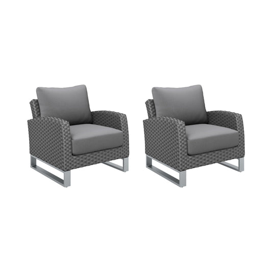 Kiu 2pc Outdoor Sofa Armchair, Woven Gray Aluminum Frame and Cushion
