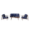 Fena 4pc Outdoor Sofa, 2 Chairs, and Coffee Table Set, Blue Cushions