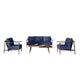 Fena 4pc Outdoor Sofa, 2 Chairs, and Coffee Table Set, Blue Cushions