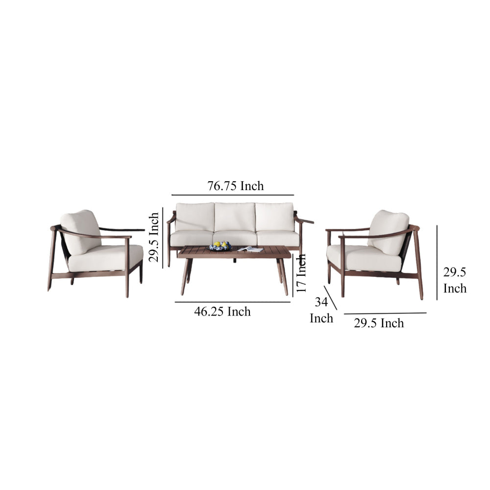 Fena 4pc Outdoor Sofa 2 Chairs and Coffee Table Set Ivory Cushions BM326210