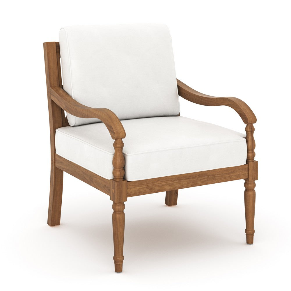 Pena Outdoor Club Armchair Set of 2, White Linen, Brown Acacia Wood