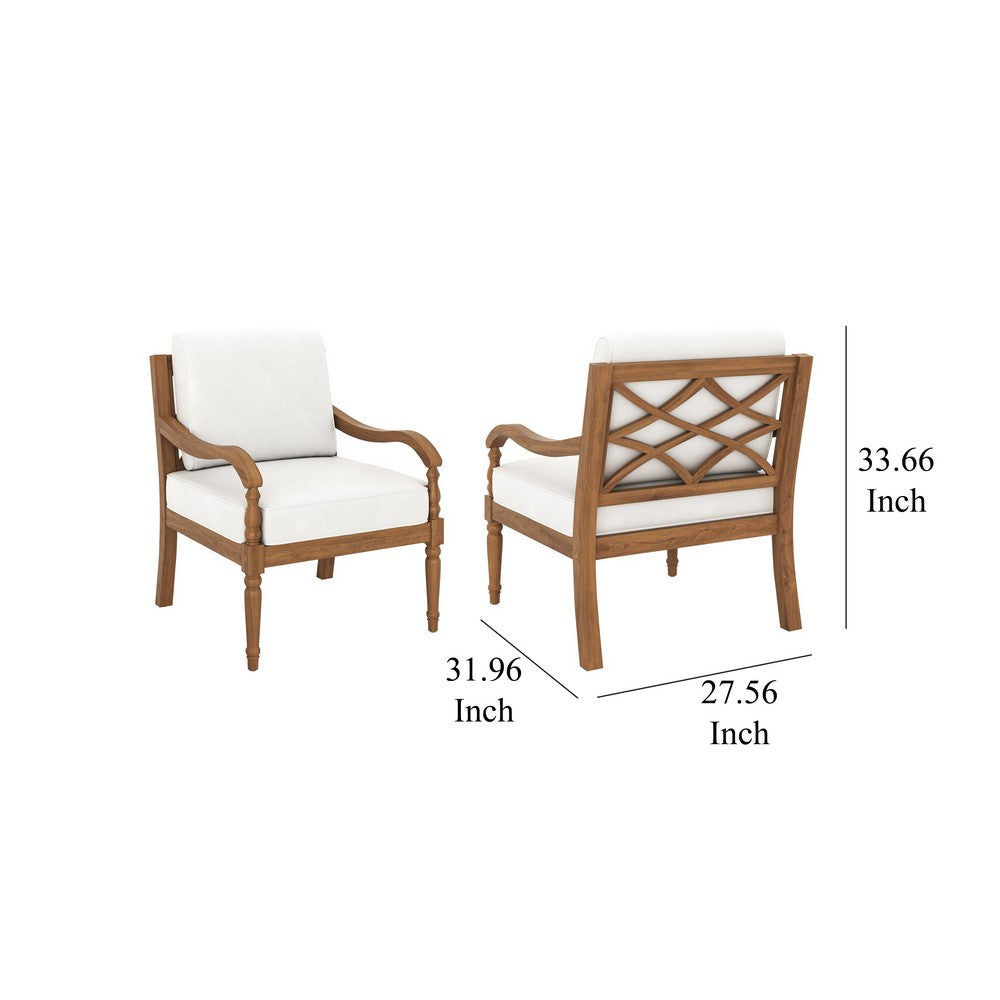 Pena Outdoor Club Armchair Set of 2, White Linen, Brown Acacia Wood