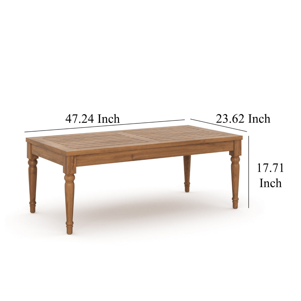 Pena Outdoor Coffee Table 47 Inch Rectangular Slat Brown Acacia Wood BM326214