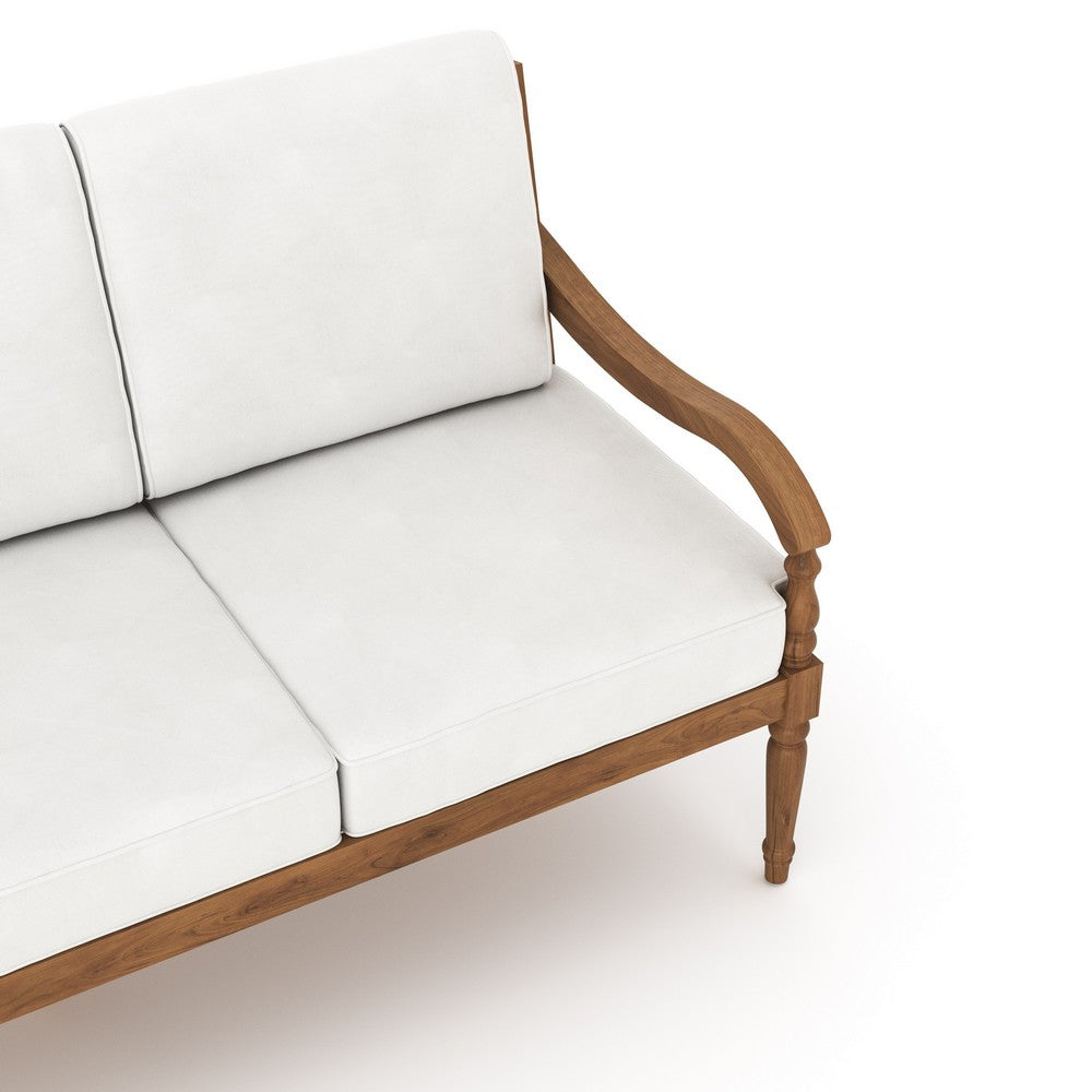Pena Outdoor Sofa, White Linen Cushions, 76 Inch Brown Acacia Wood