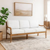Pena Outdoor Sofa, White Linen Cushions, 76 Inch Brown Acacia Wood