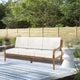 Pena Outdoor Sofa, White Linen Cushions, 76 Inch Brown Acacia Wood