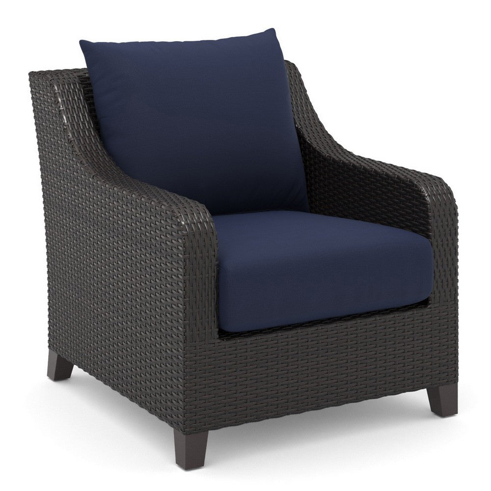 Kyl Outdoor Sofa Club Chair Set of 2, Woven Gray Frame w Blue Cushions