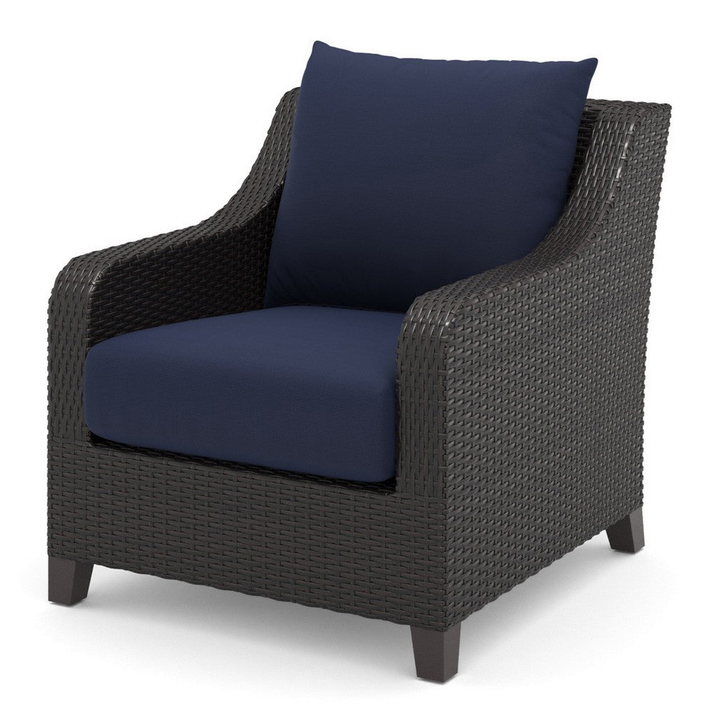 Kyl Outdoor Sofa Club Chair Set of 2, Woven Gray Frame w Blue Cushions