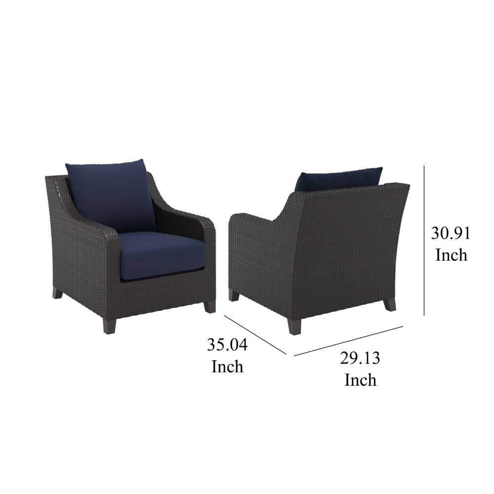 Kyl Outdoor Sofa Club Chair Set of 2 Woven Gray Frame w Blue Cushions BM326224