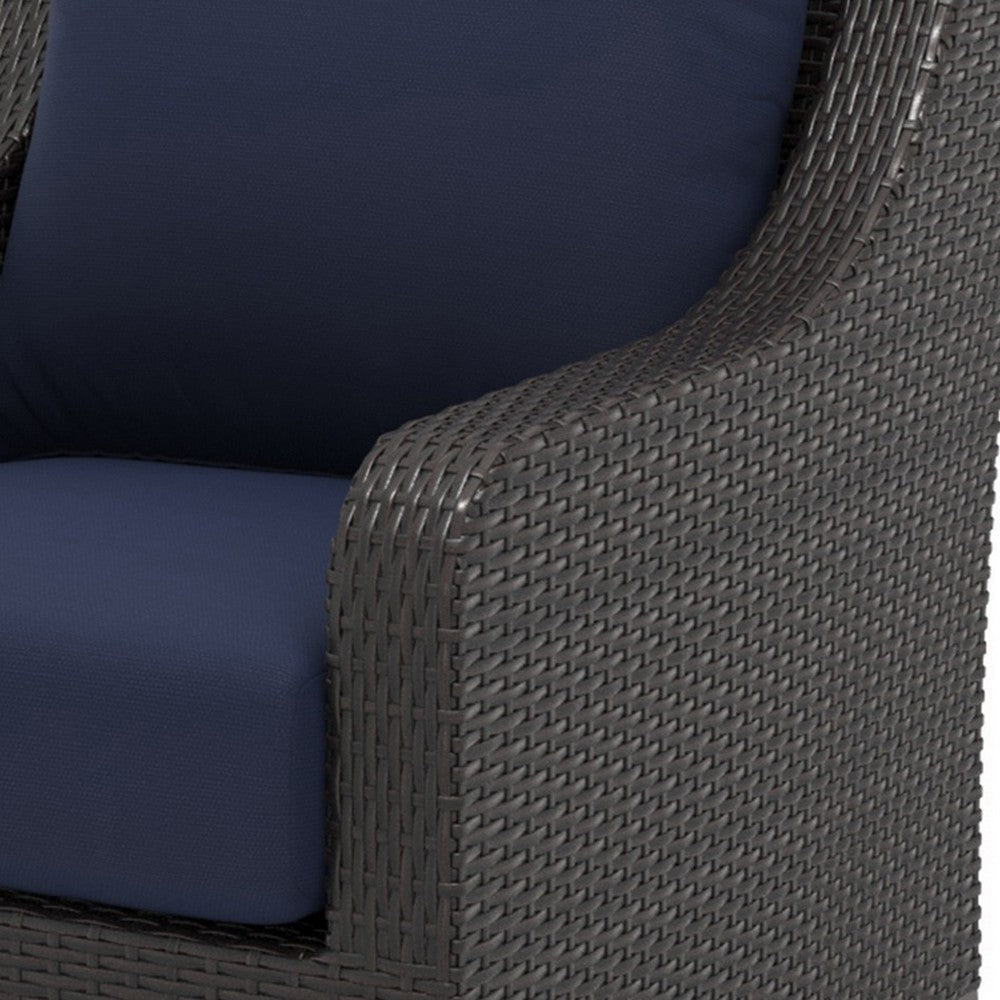 Kyl Outdoor Sofa Club Chair Set of 2, Woven Gray Frame w Blue Cushions