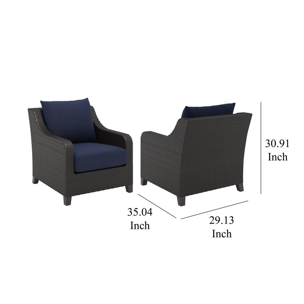 Kyl Outdoor Sofa Club Chair Set of 2, Woven Gray Frame w Blue Cushions