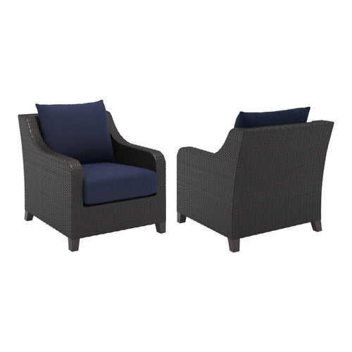 Kyl Outdoor Sofa Club Chair Set of 2, Woven Gray Frame w Blue Cushions