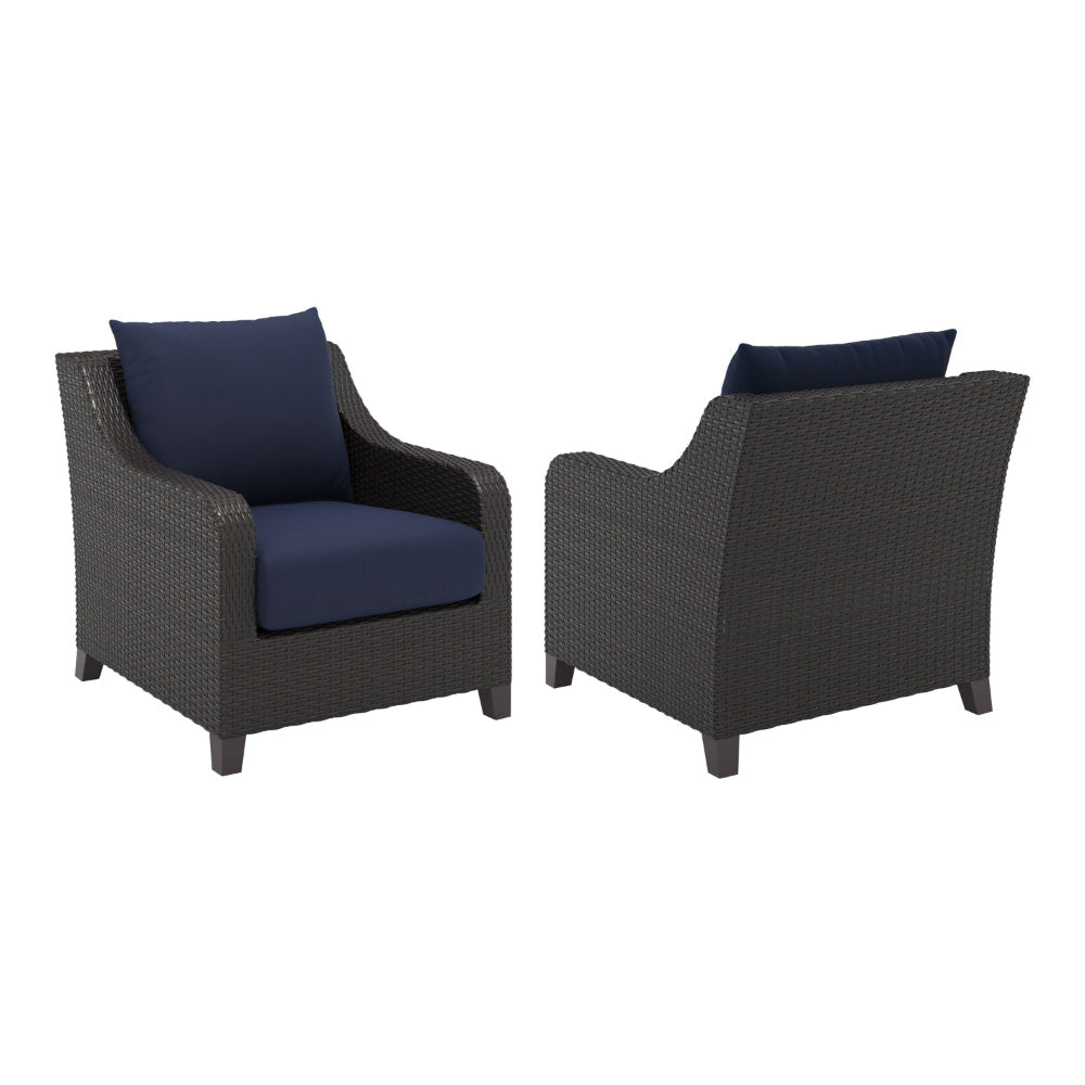 Kyl Outdoor Sofa Club Chair Set of 2, Woven Gray Frame w Blue Cushions