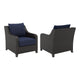 Kyl Outdoor Sofa Club Chair Set of 2, Woven Gray Frame w Blue Cushions