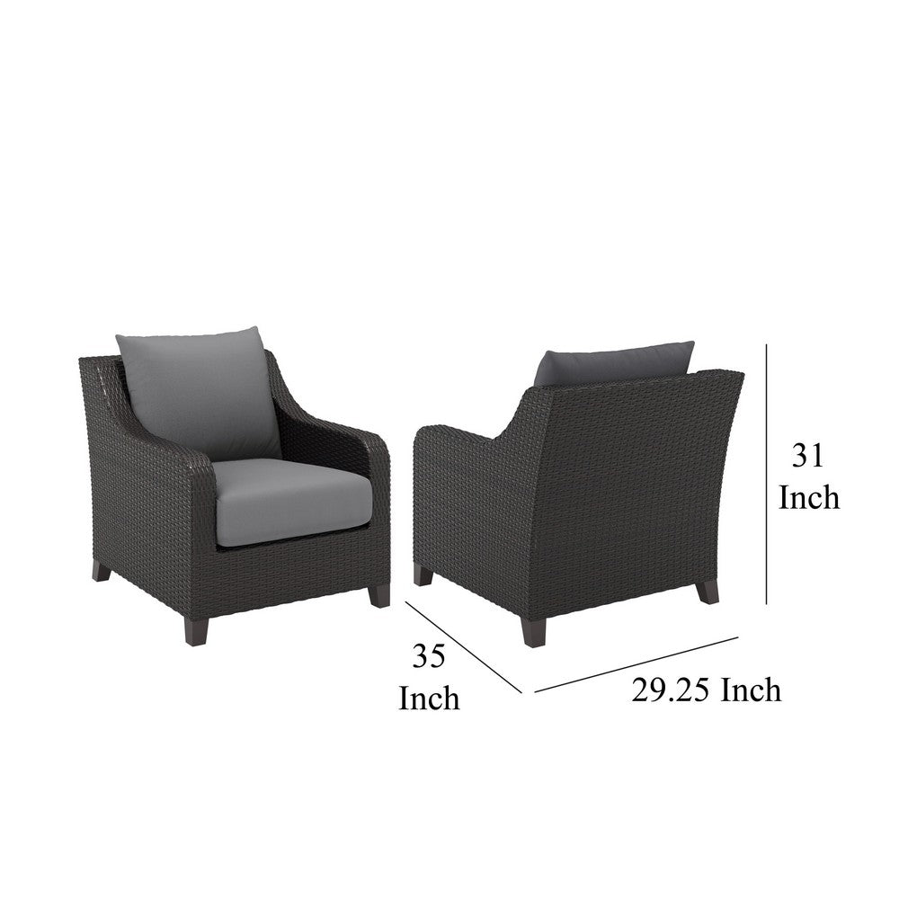 Kyl Outdoor Sofa Club Chair Set of 2, Woven Gray Frame w Cushions