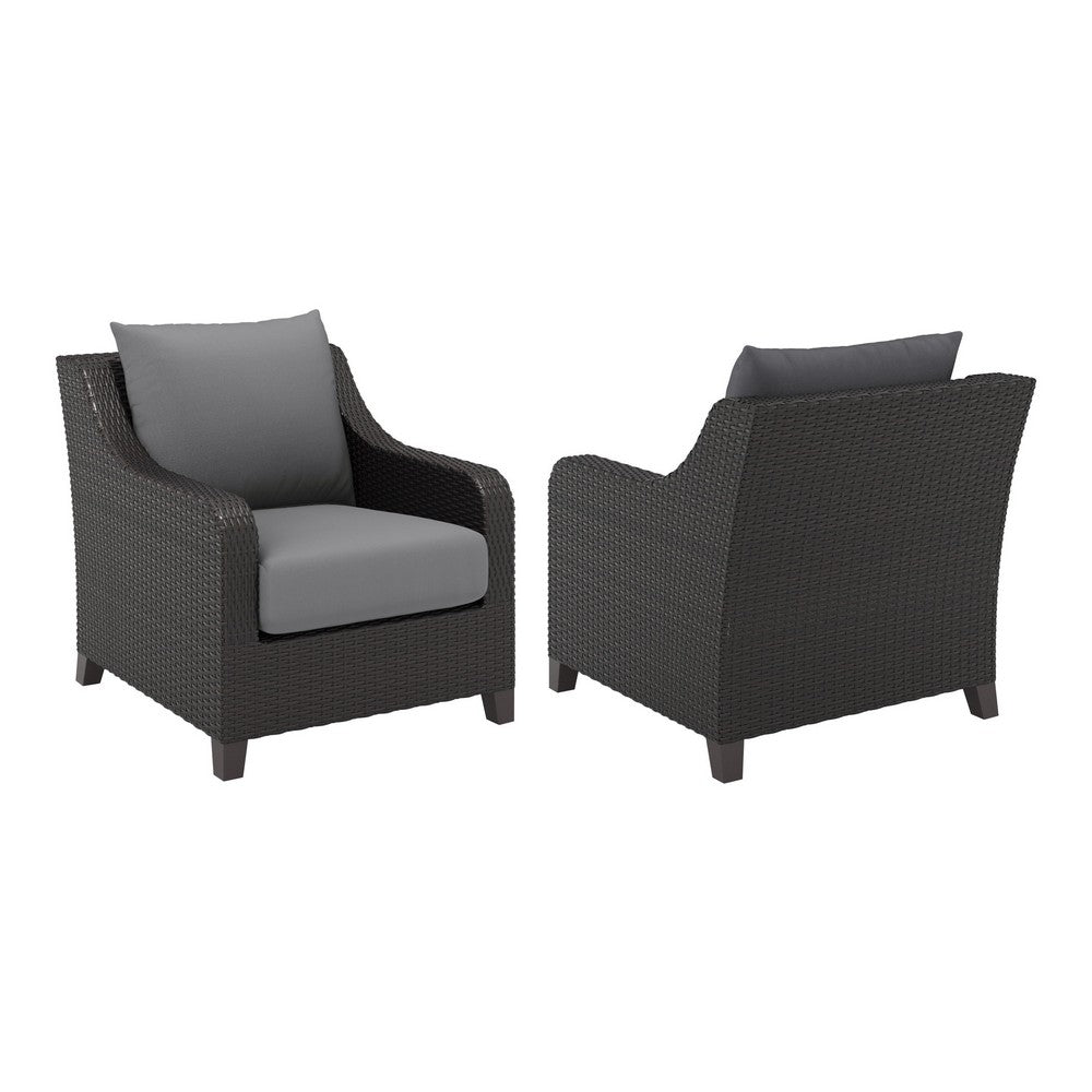 Kyl Outdoor Sofa Club Chair Set of 2, Woven Gray Frame w Cushions