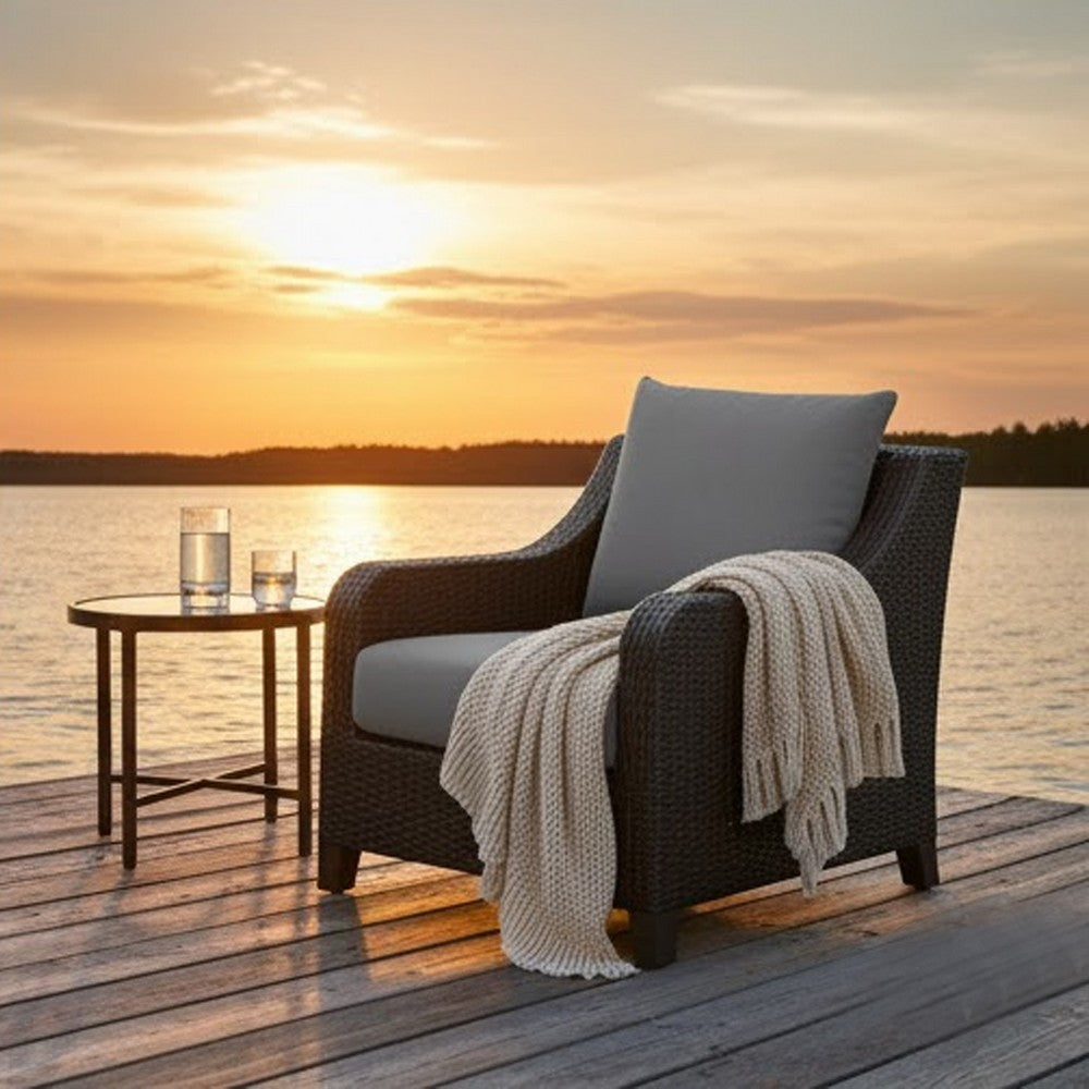 Kyl Outdoor Sofa Club Chair Set of 2, Woven Gray Frame w Cushions