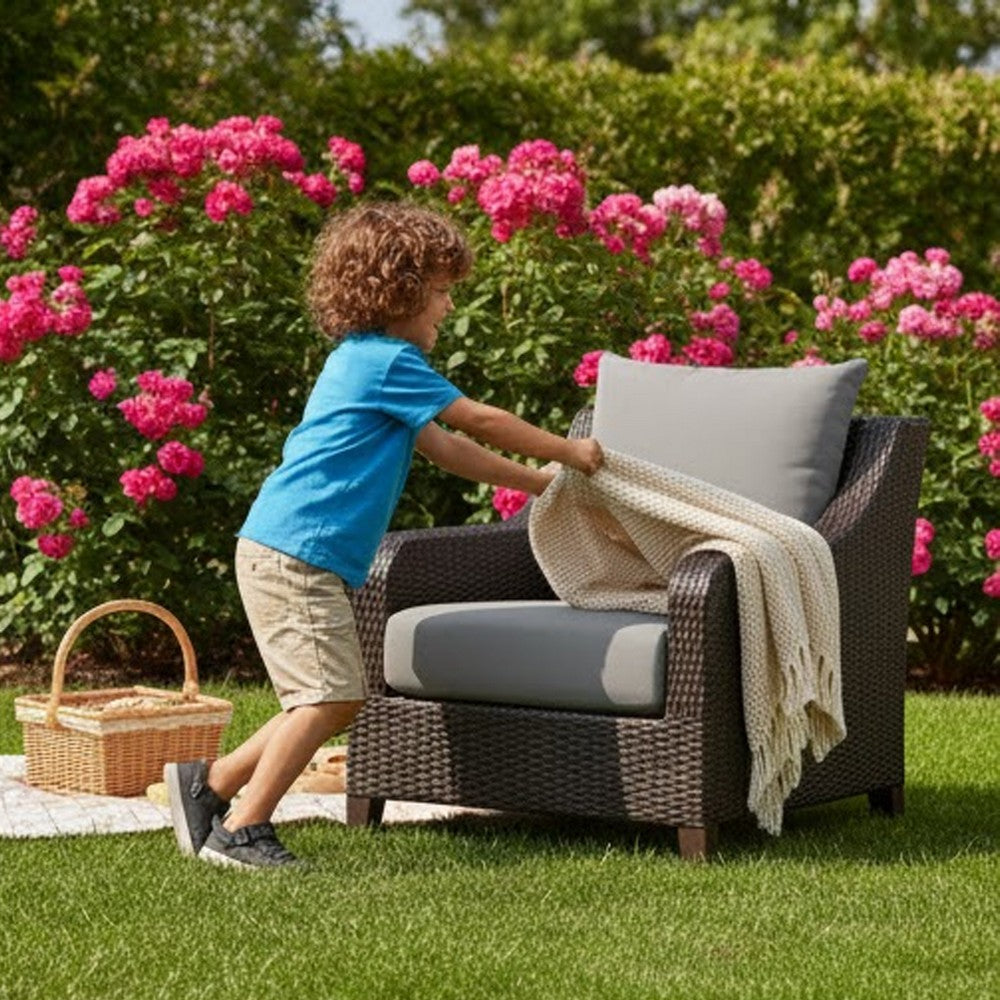 Kyl Outdoor Sofa Club Chair Set of 2, Woven Gray Frame w Cushions