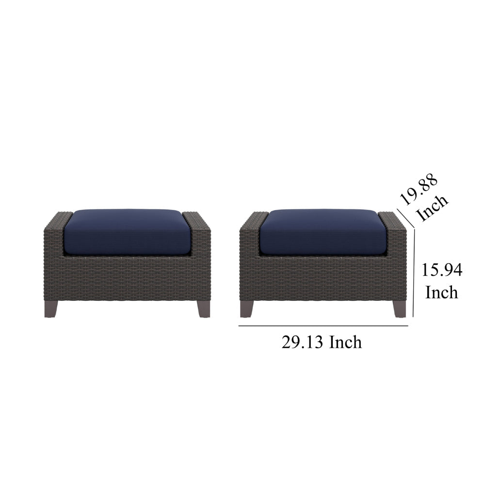 Kyl Outdoor Ottoman Set of 2 29 Inch Blue Cushioned Top w Woven Gray BM326226