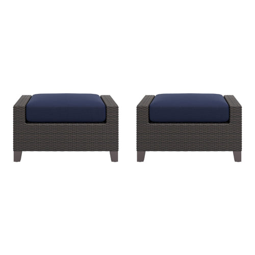 Kyl Outdoor Ottoman Set of 2, 29 Inch Blue Cushioned Top w Woven Gray
