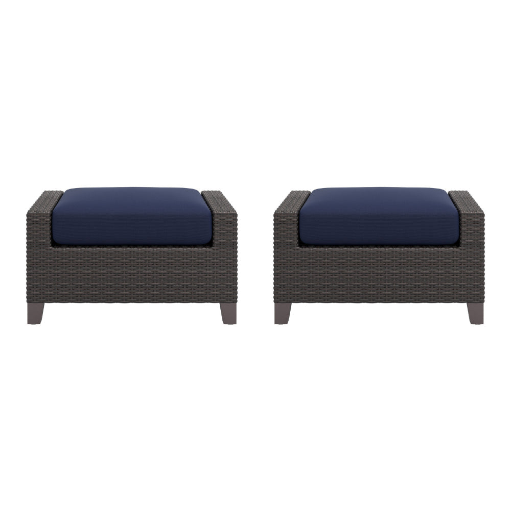 Kyl Outdoor Ottoman Set of 2, 29 Inch Blue Cushioned Top w Woven Gray