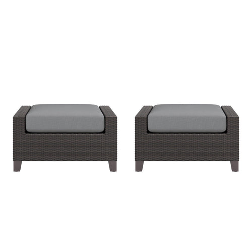 Kyl Outdoor Ottoman Set of 2, 29 Inch Gray Cushioned Top w Woven Frame
