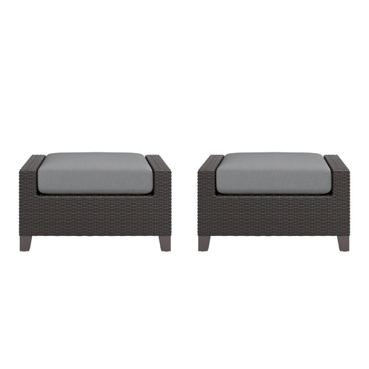 Kyl Outdoor Ottoman Set of 2, 29 Inch Gray Cushioned Top w Woven Frame
