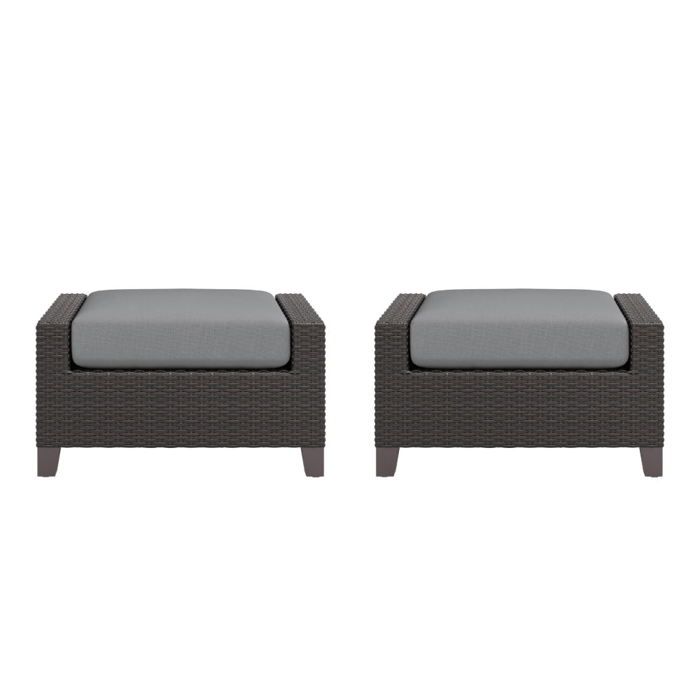 Kyl Outdoor Ottoman Set of 2, 29 Inch Gray Cushioned Top w Woven Frame