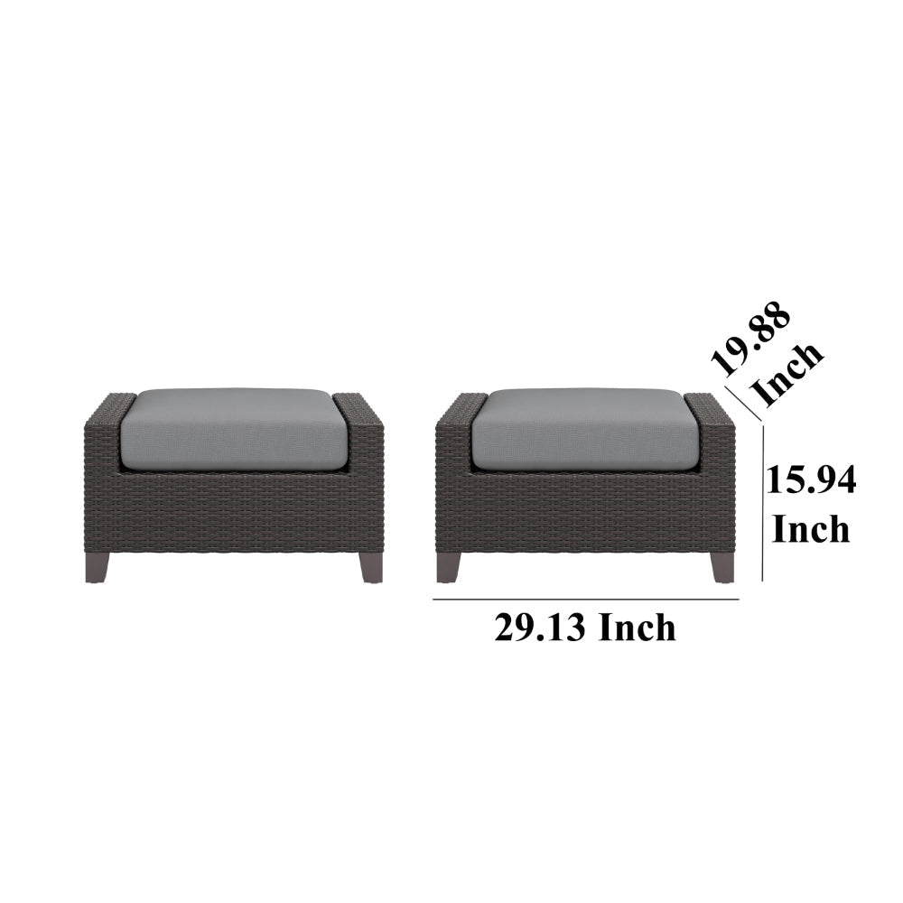 Kyl Outdoor Ottoman Set of 2 29 Inch Gray Cushioned Top w Woven Frame BM326227