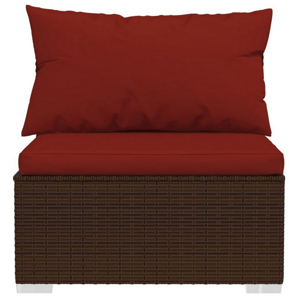 Faye 3pc Outdoor Modular Sectional Sofa Set, 3 Cushions, Red Brown