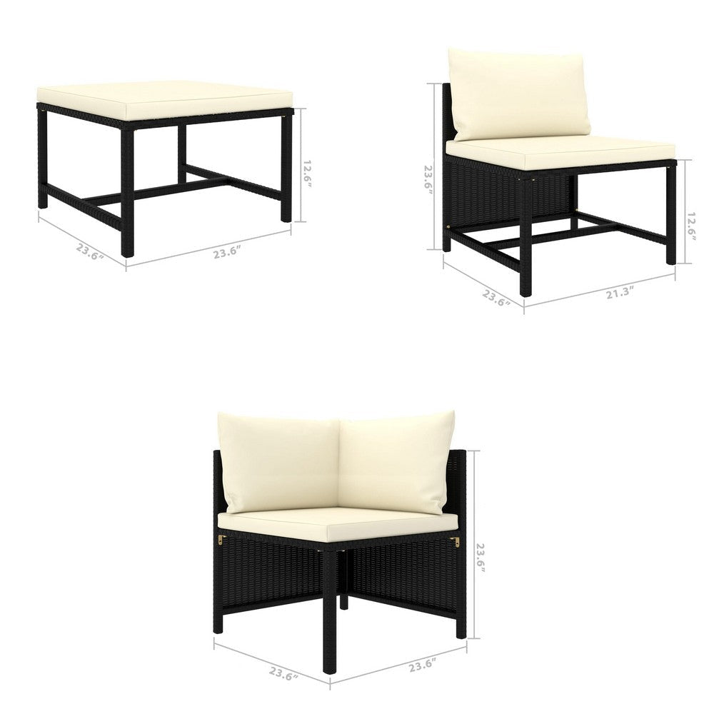 Reno 6pc Outdoor Modular Sofa Set Footstool Ivory Black Rattan BM326238