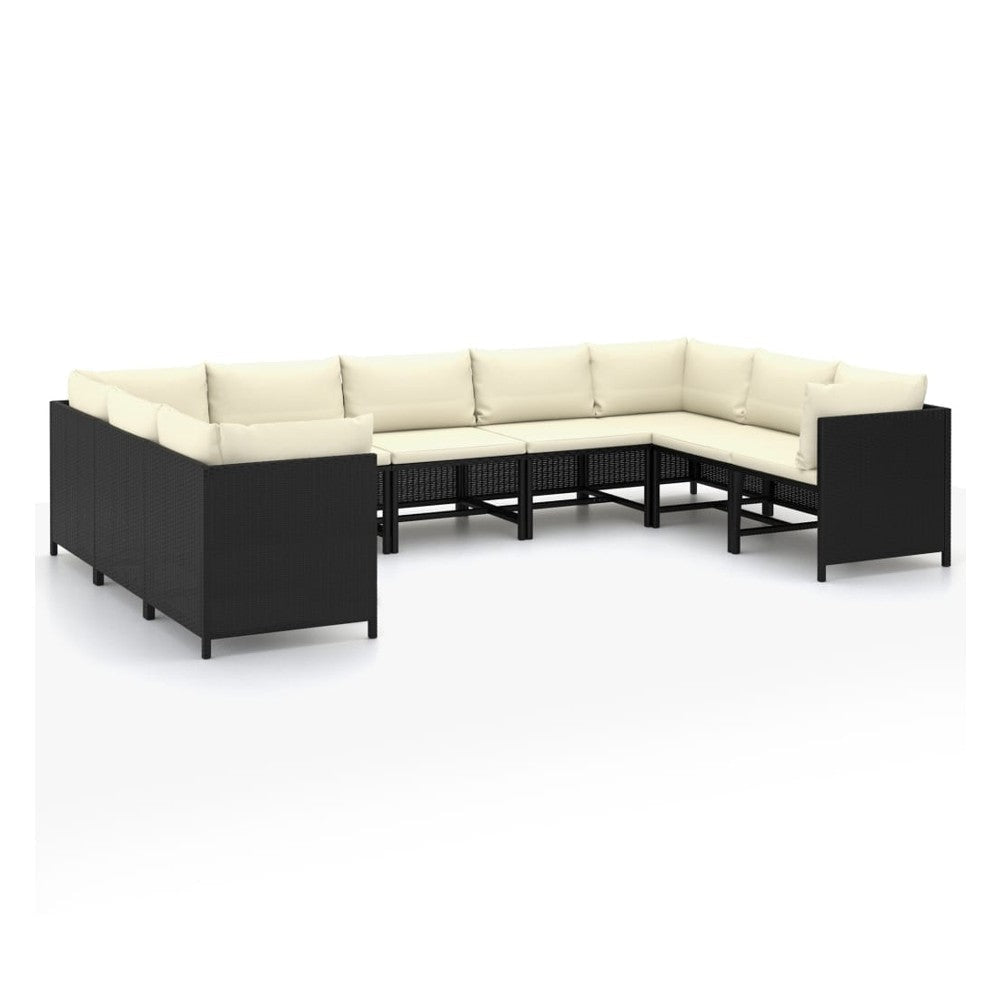 Reno 9pc Outdoor Modular Corner Sofa Set Ivory Cushions Black Rattan BM326239