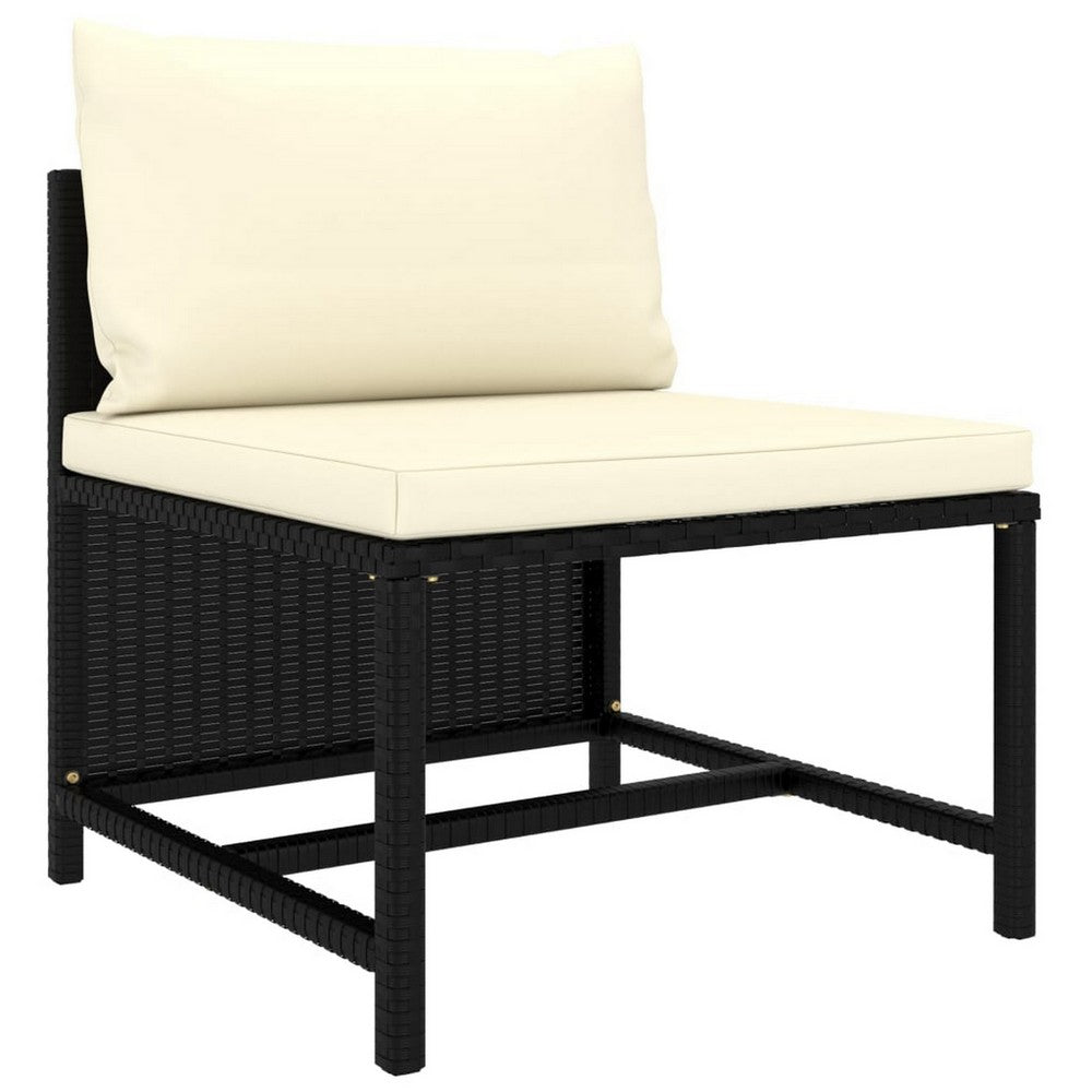 Reno 9pc Outdoor Modular Corner Sofa Set, Ivory Cushions, Black Rattan