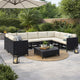 Reno 9pc Outdoor Modular Corner Sofa Set, Ivory Cushions, Black Rattan