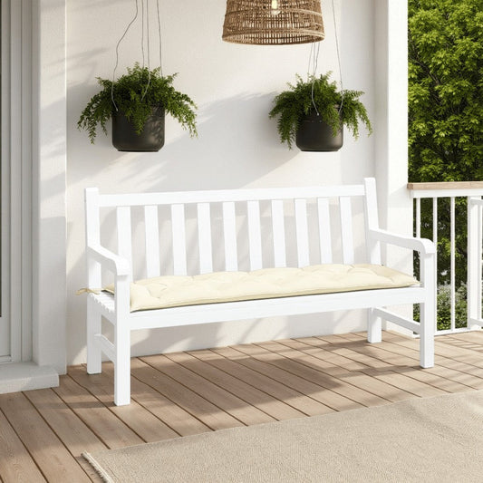 Claire Outdoor Cushion for Bench, Tufted White Oxford Fabric, 59"