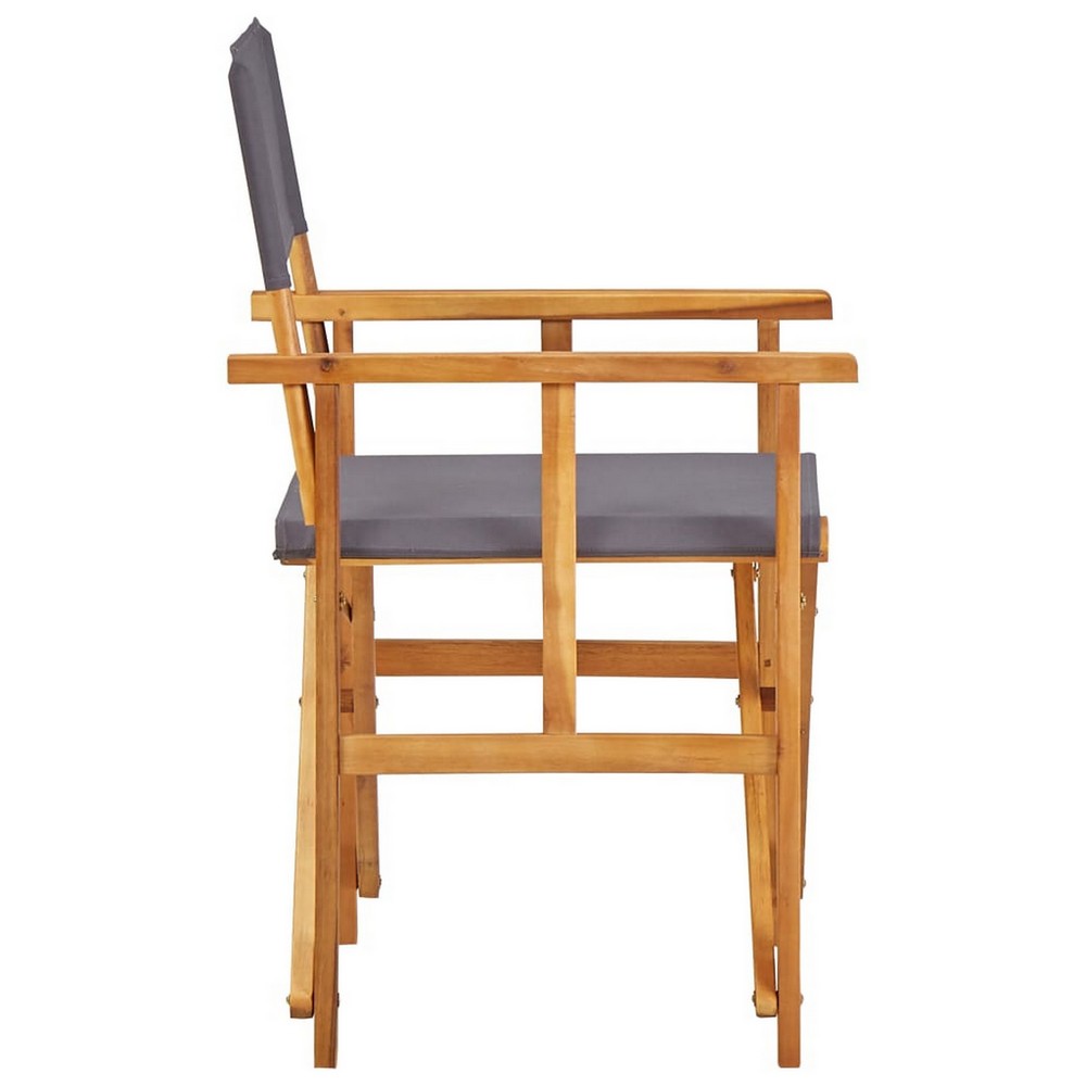 Outdoor Foldable Accent Chair, Dark Gray Fabric, Solid Acacia Frame