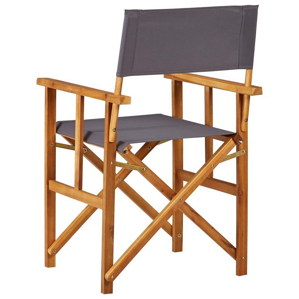 Outdoor Foldable Accent Chair, Dark Gray Fabric, Solid Acacia Frame